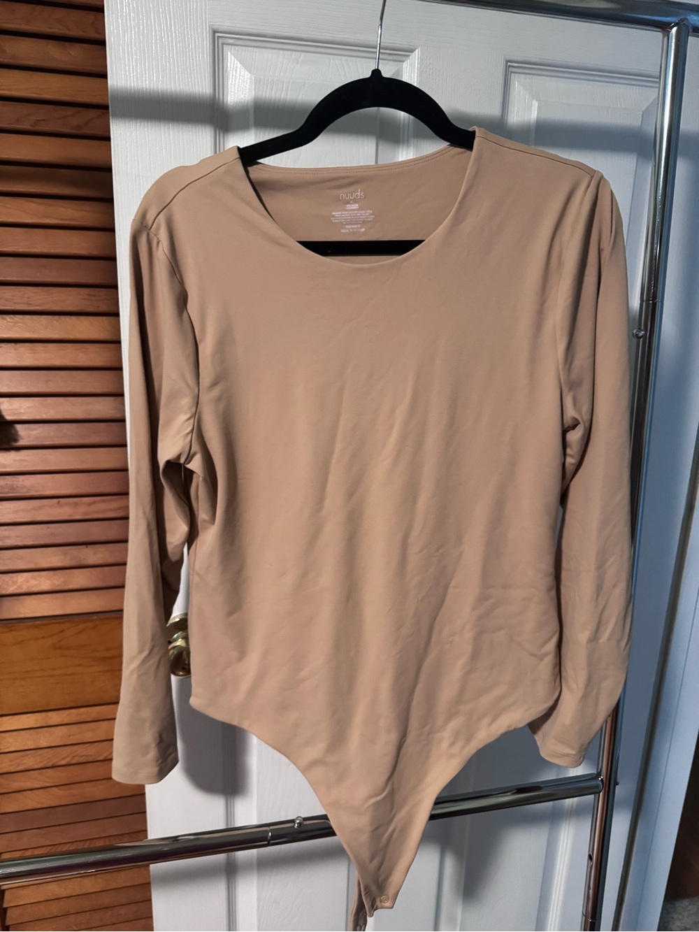 nuuds Long Sleeve Scoop-Neck Bodysuit in Taupe